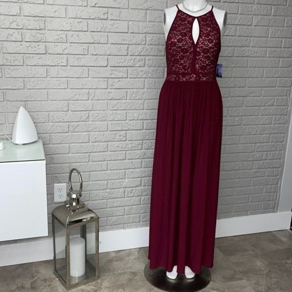 NW Nighway Collections Lace Halter Merlot Gown Size 8 NWT